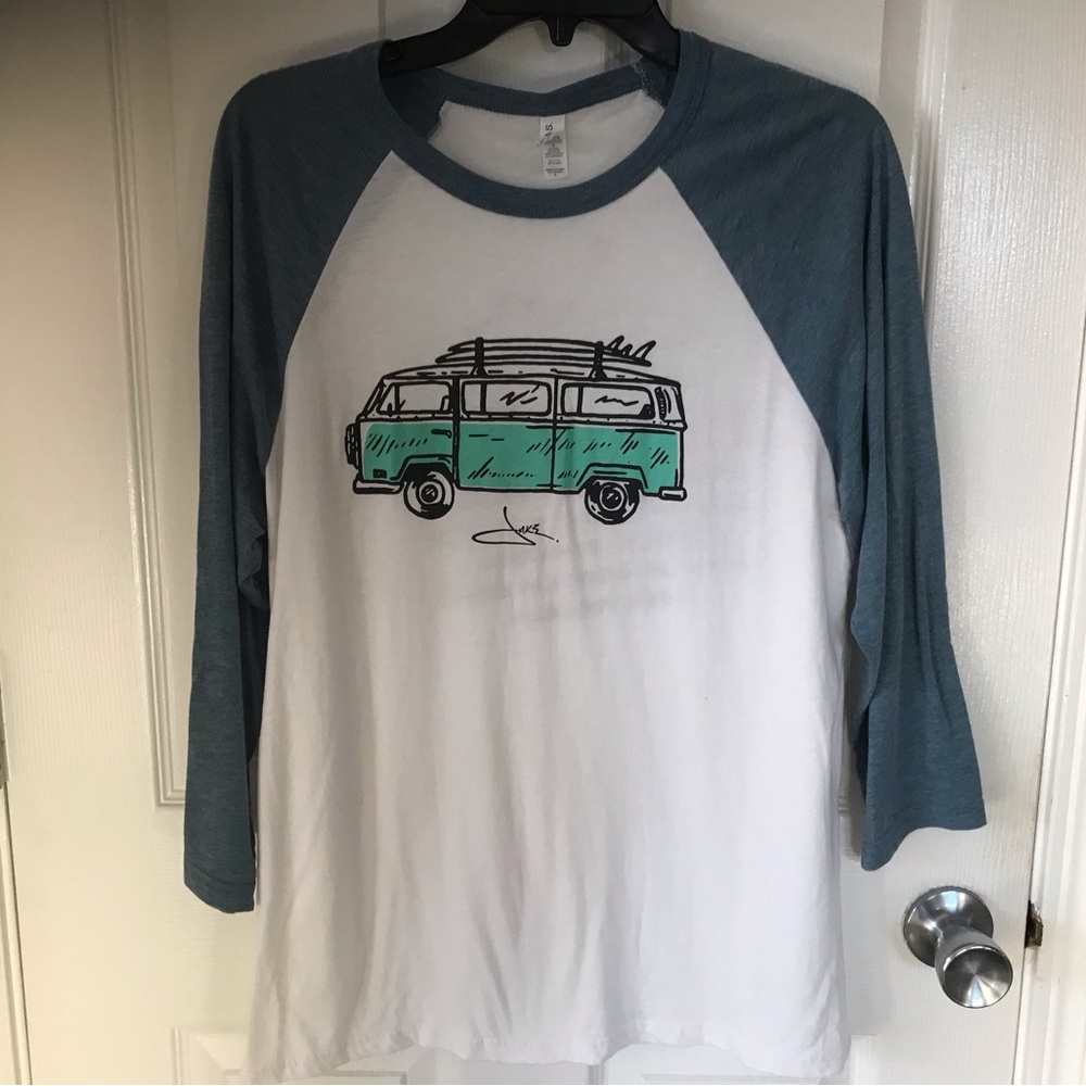 Adult Large Jake Owen Tour T-Shirt Blue and White Graphic Raglan Shirt